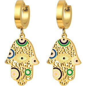 Gold Evil eye handle shaped Dangle Statement Vintage Cute Long Earring for Women
